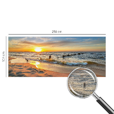 3D fototapet med motiv af en solnedgang på stranden