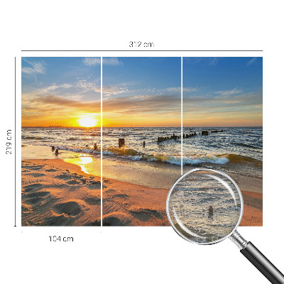 3D fototapet Solnedgang på stranden