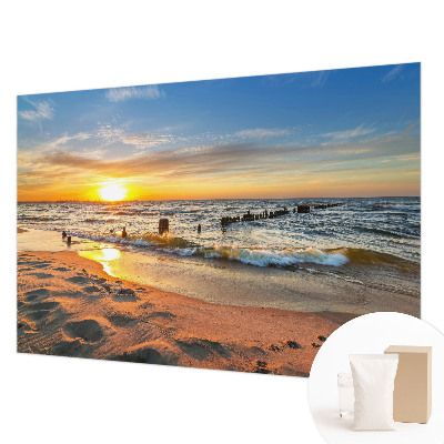 3D fototapet med motiv af en solnedgang på stranden