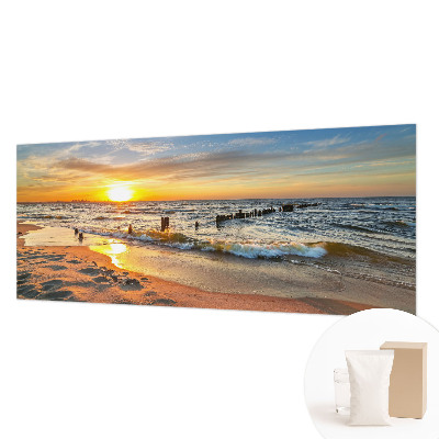 3D fototapet med motiv af en solnedgang på stranden