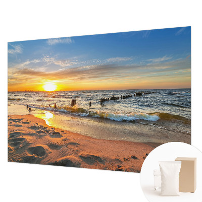 3D fototapet med motiv af en solnedgang på stranden
