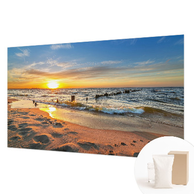 3D fototapet med motiv af en solnedgang på stranden