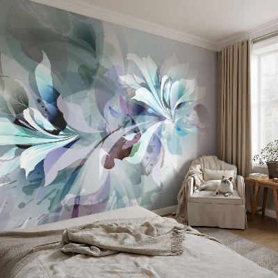 Fototapet stue med abstrakt blomsterdesign