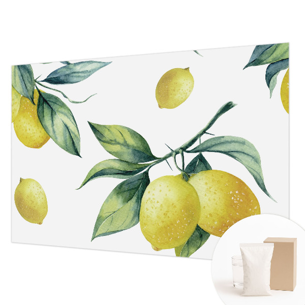 Fotovæg stue med citronmotiv