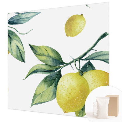 Fotovæg stue med citronmotiv