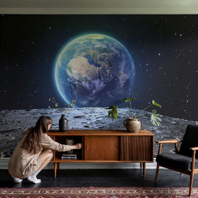 Fotovæg stue med kosmisk panorama