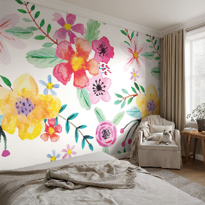 Fototapet til børn med blomstermotiv i friske farver
