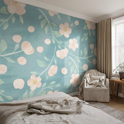 Fotovæg stue med blomsteragtig elegance