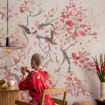 Fototapet på mål med blomstrende grene
