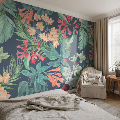 Fotovæg med motiv af tropiske blomster