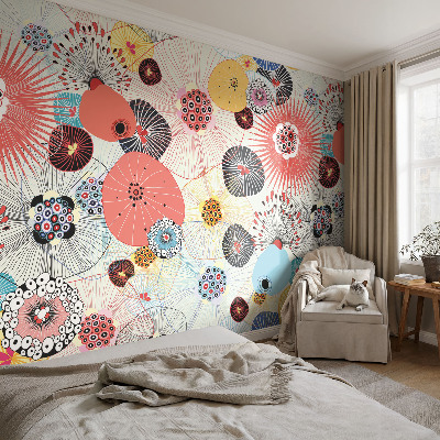Stor fototapet med farverige blomster som motiv