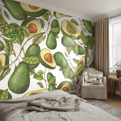 Fotovæg soveværelse Avocado-mønster