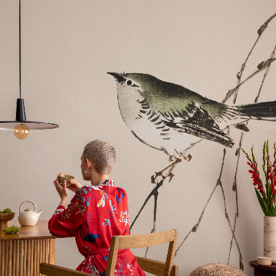 Fotovæg soveværelse med et harmonisk fuglmotiv