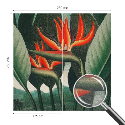 Fototapet stue med motiv af eksotiske blomster