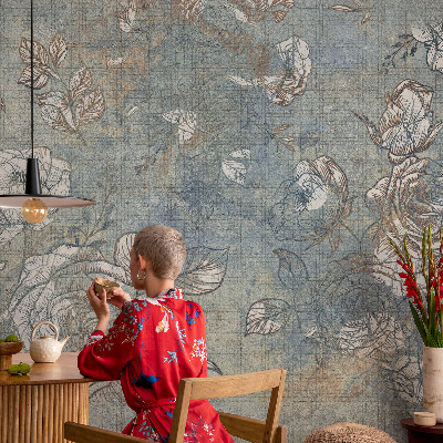 Væg tapet med et romantisk rosemotiv