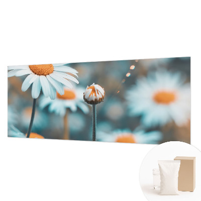 Fotovæg stue med motiv af kamille i delikat stil