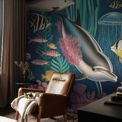 Væg tapet med motiv af undervandsfauna