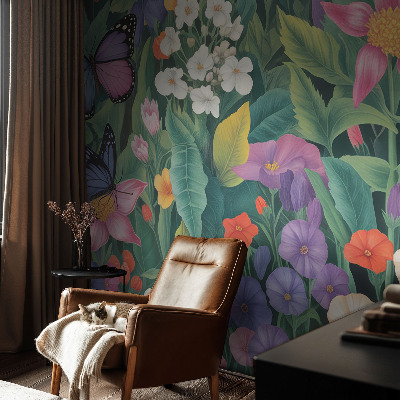 Fototapet børneværelse med en blomstereksplosion i livlige farver