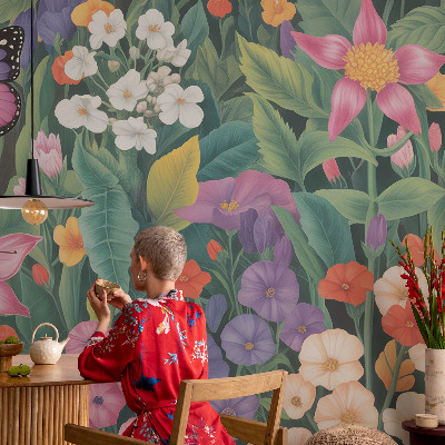 Fototapet børneværelse med en blomstereksplosion i livlige farver