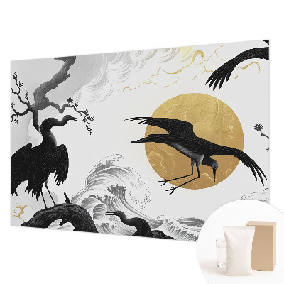 Non-woven fototapet med motiv af sorte traner