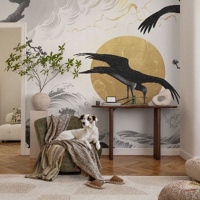 Non-woven fototapet med motiv af sorte traner
