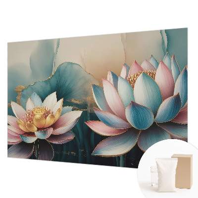 Stor fototapet med motiv af lotusblomster i en harmonisk komposition