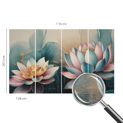 Stor fototapet med motiv af lotusblomster i en harmonisk komposition