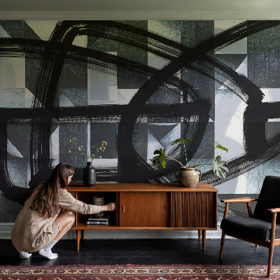 Fototapet stue med ekspressiv geometrisk motiv