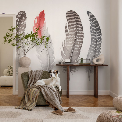 Fotovæg soveværelse Mønstrede fjer