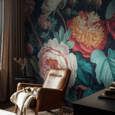 Non-woven fototapet med et farverigt blomstermotiv