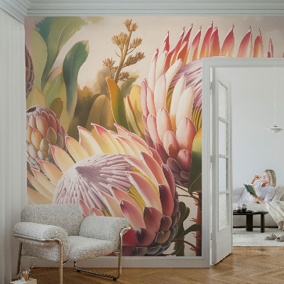 Fotovæg med motiv af protea-blomster