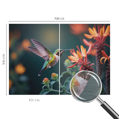 Fototapet stue med motiv af kolibriblomster