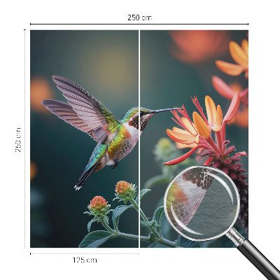 Fototapet stue med motiv af kolibriblomster