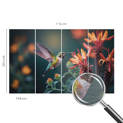 Fototapet stue med motiv af kolibriblomster