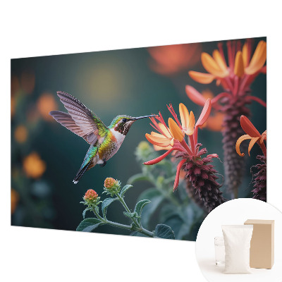Fototapet stue med motiv af kolibriblomster