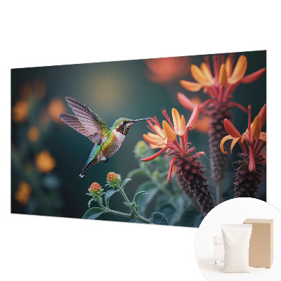 Fototapet stue med motiv af kolibriblomster