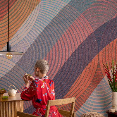 Fototapet stue i et design med farverige bølger
