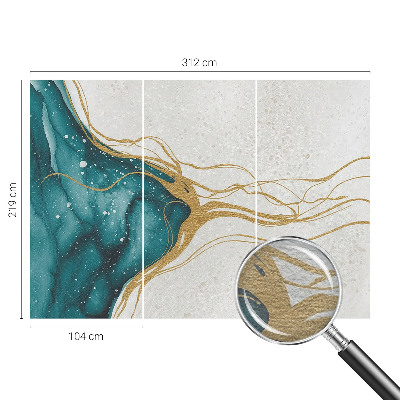 Fotovæg med turkise linjer