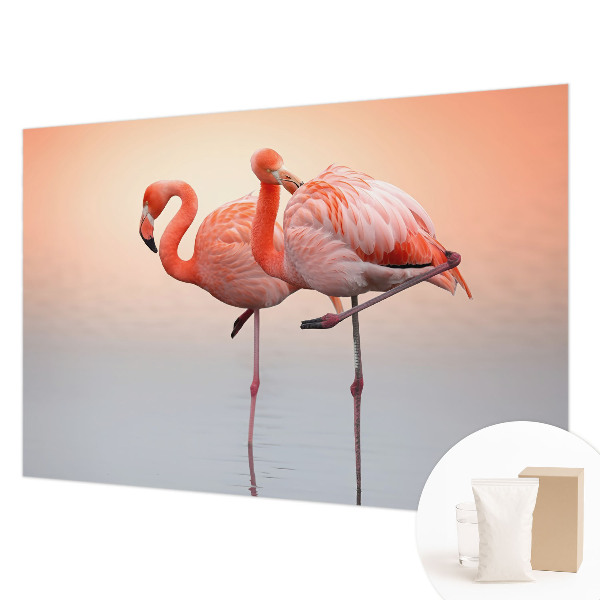 Modern fototapet med et delikat motiv af flamingoer