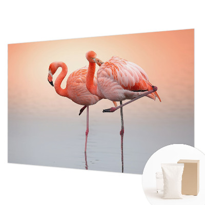Modern fototapet med et delikat motiv af flamingoer