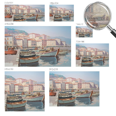 Fotovæg med motiv af en havn ved havet