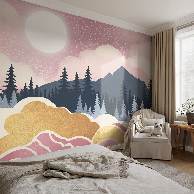 Væg tapet Lyserød solnedgang