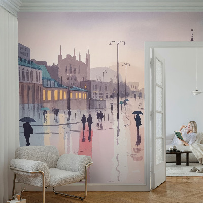 Stor fototapet med motiv af en regnfuld gåtur