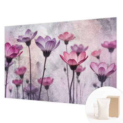 Fotovæg stue med pastelblomster som motiv