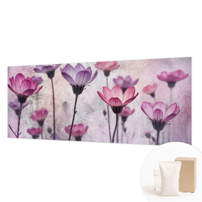 Fotovæg stue med pastelblomster som motiv