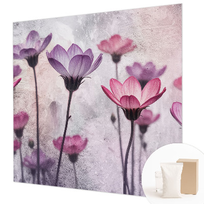 Fotovæg stue med pastelblomster som motiv
