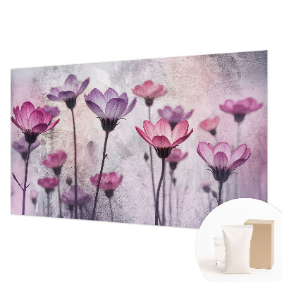 Fotovæg stue med pastelblomster som motiv