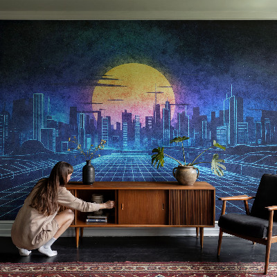 Tapet med futuristisk landskab som motiv