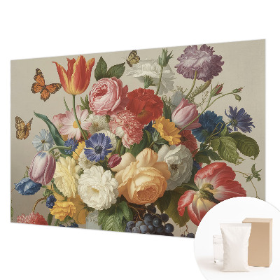 Fotovæg stue med blomster- og sommerfuglemotiv