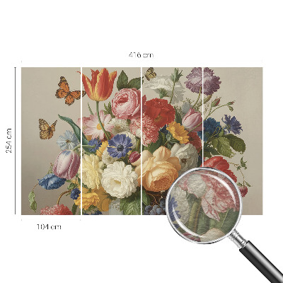 Fotovæg stue Blomster og sommerfugle